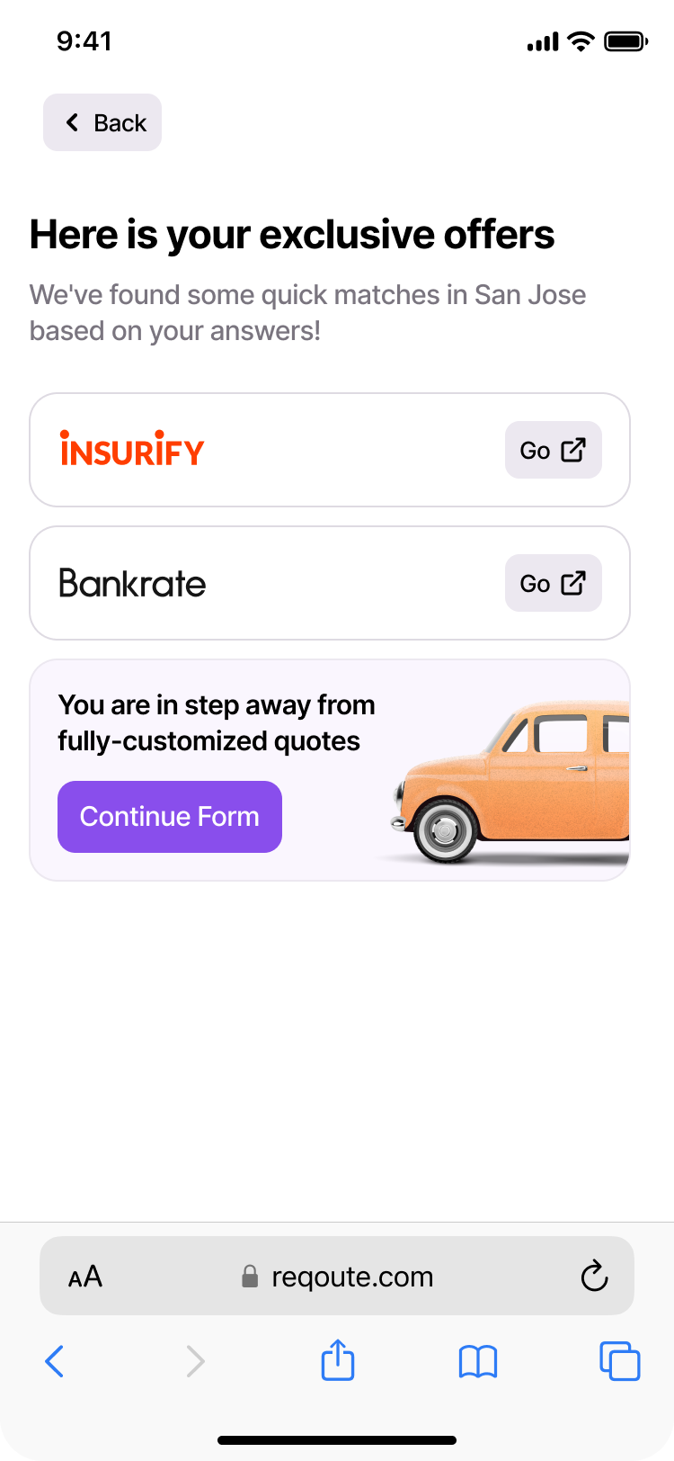 Requote personalized insurance offers