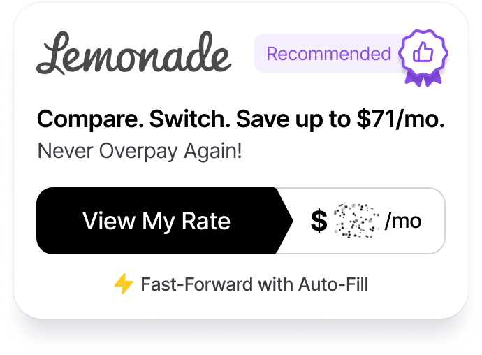 Recommended Lemonade offer card with price and benefits